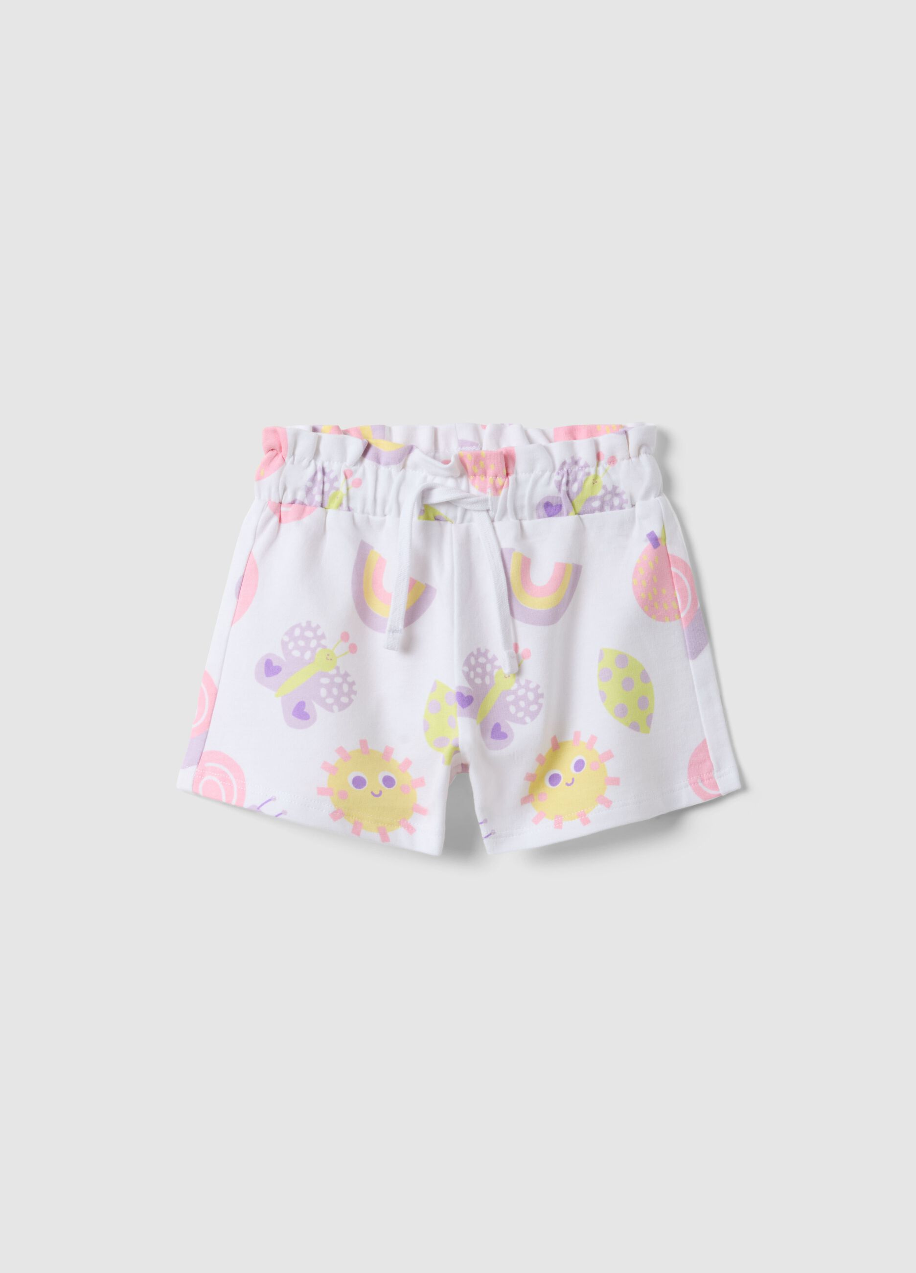 Shorts en coton blanc pour fille avec imprim&eacute;s