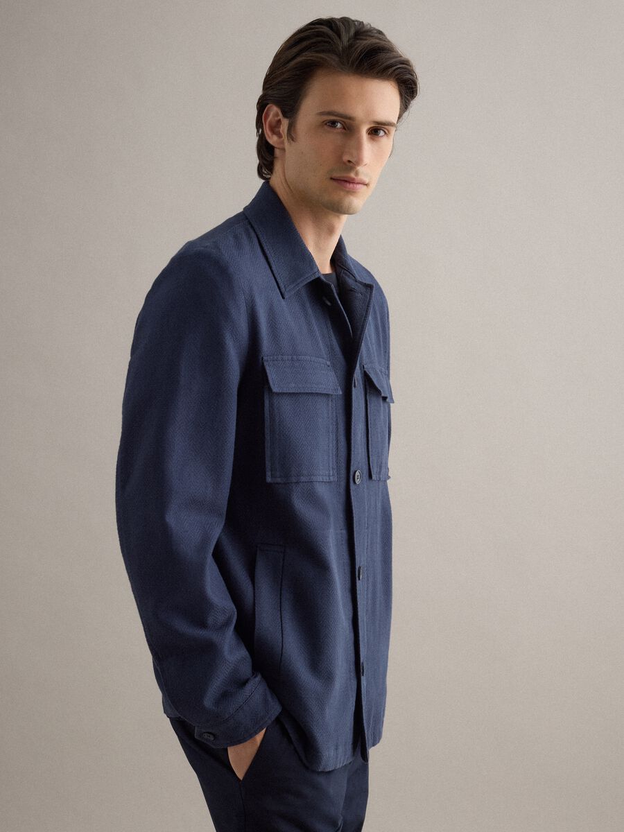 Blue cotton-linen blend blazer regular fit_2