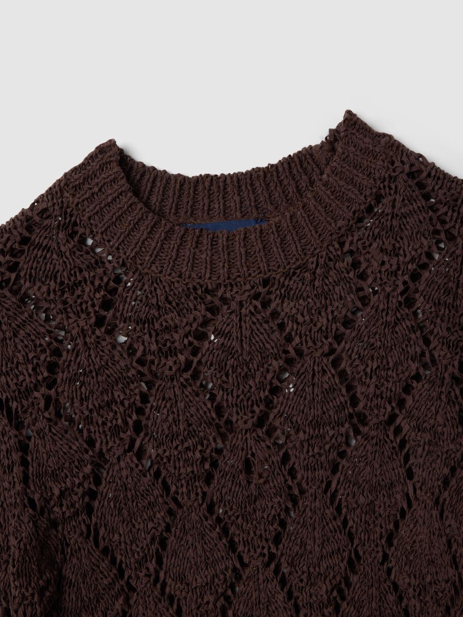 Brauner Regular Fit Pullover aus Baumwollmischung mit Strickmuster_5
