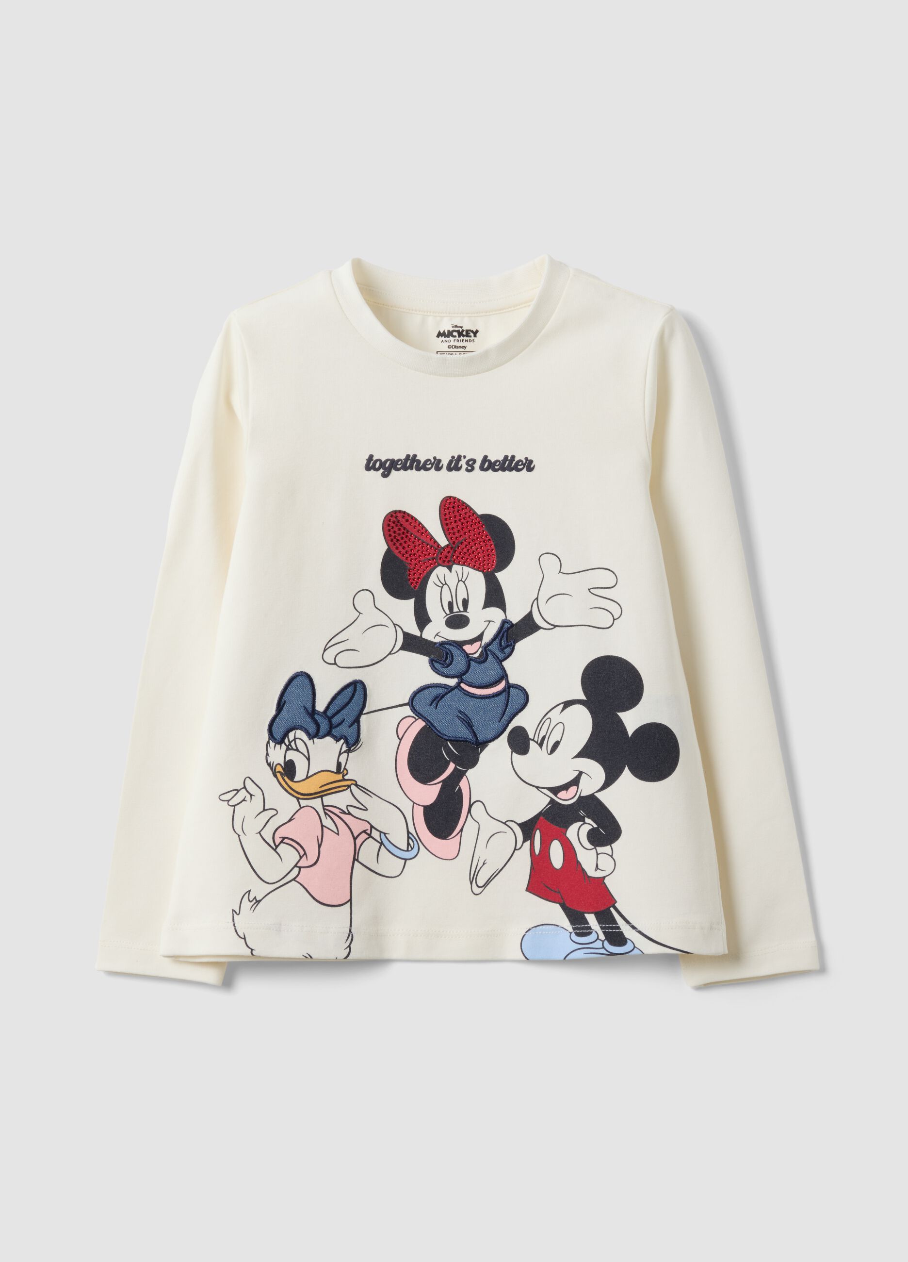 Wei&szlig;es M&auml;dchen-T-Shirt aus Stretch-Baumwolle mit Minnie-Print