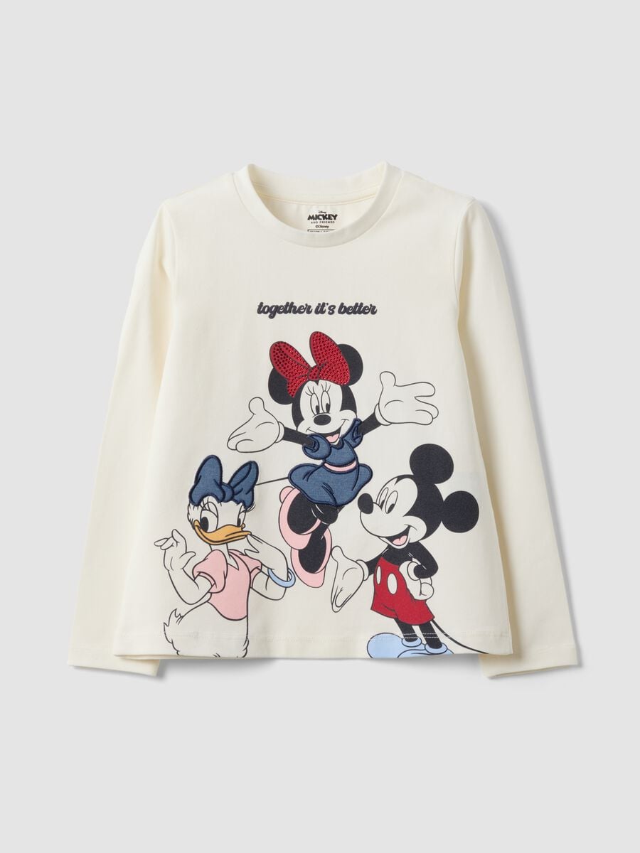 White stretch cotton Minnie print T-shirt for girls_0