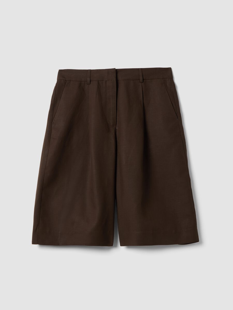 Braune Shorts im Regular Fit aus Lyocell- und Leinenmischung_4
