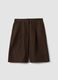 Brown regular fit lyocell and linen blend shorts_4