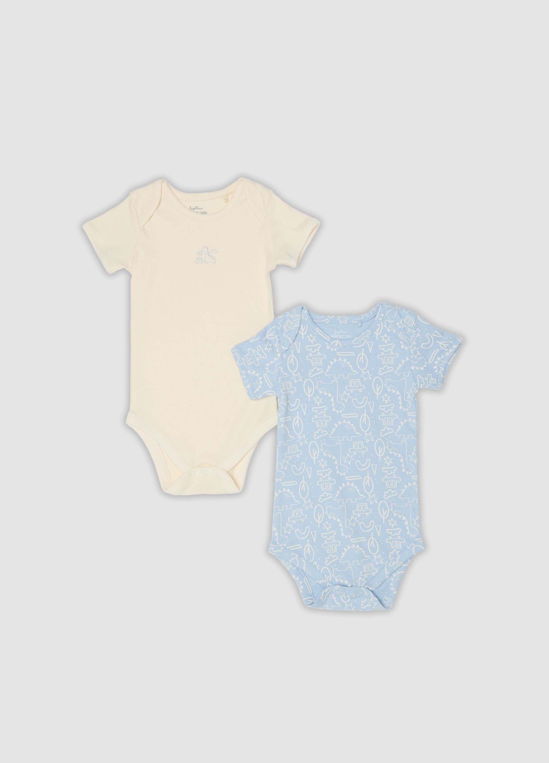 Bipack di body azzurri e beige in cotone organico per neonato e bimbo