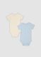 Bipack di body azzurri e beige in cotone organico per neonato e bimbo_0