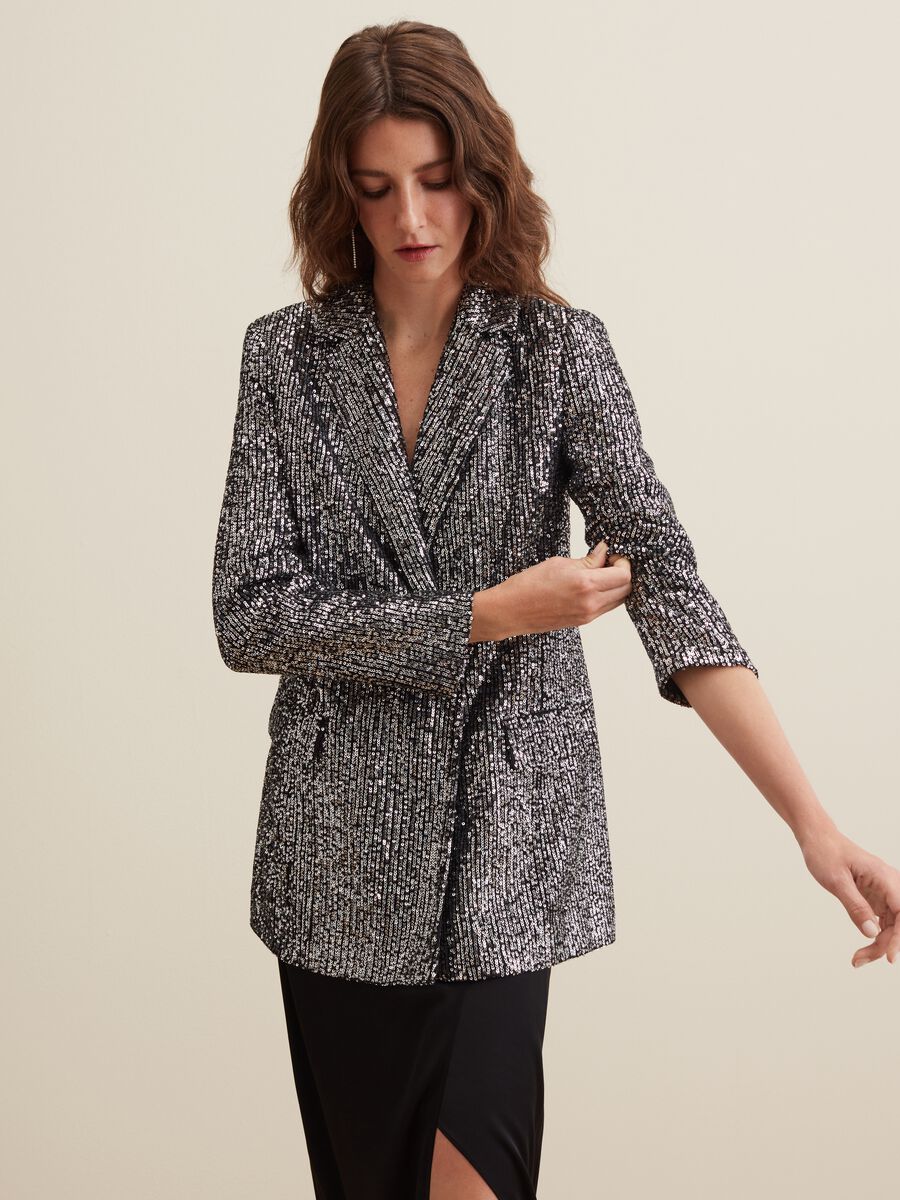 Double-breasted blazer with sequins_0