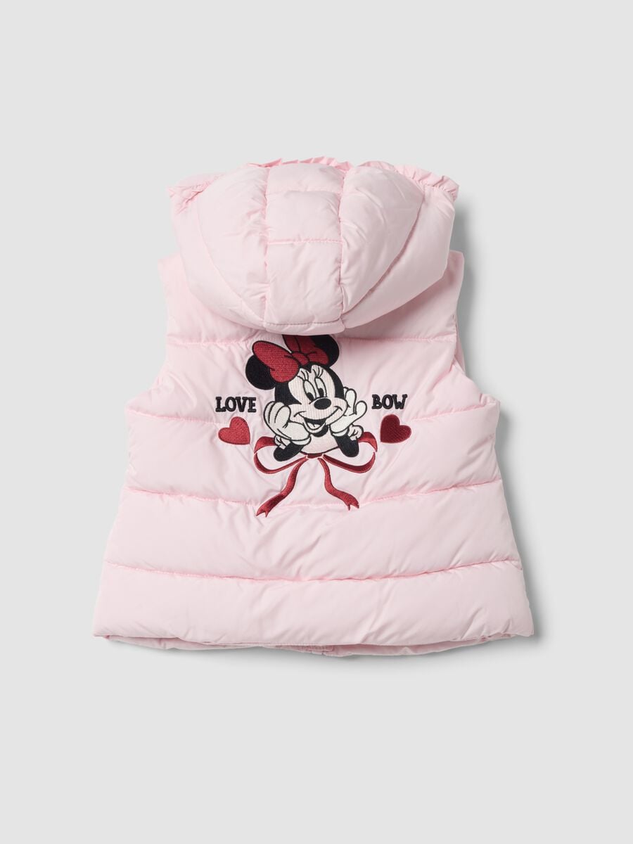 Gilet imbottito rosa con cappuccio e tasche a cuore e ricamo Minnie_1