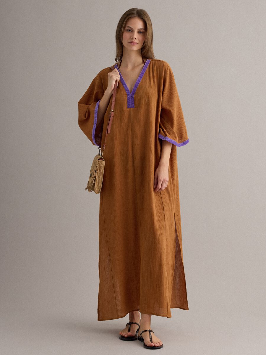 Langer brauner Kaftan aus reiner Baumwolle_1
