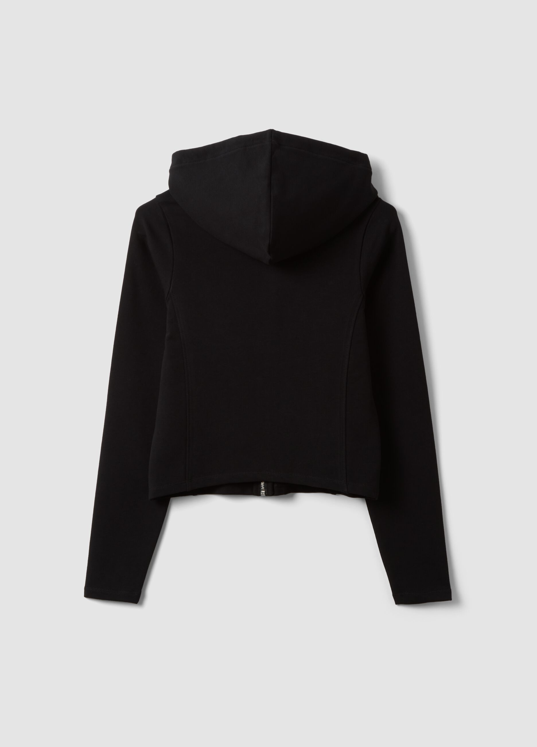 Black pure cotton full-zip hoodie with fitted cut