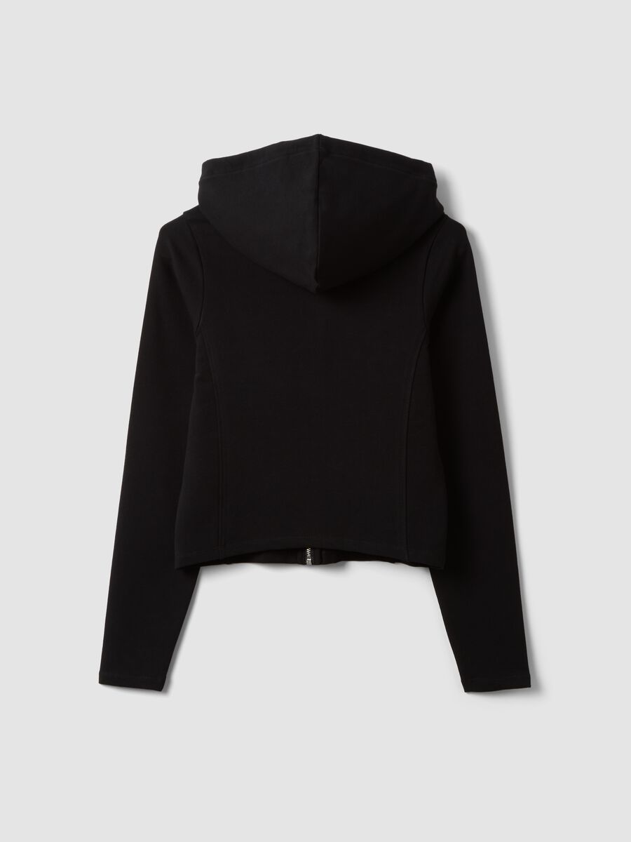 Black pure cotton full-zip hoodie with fitted cut_2