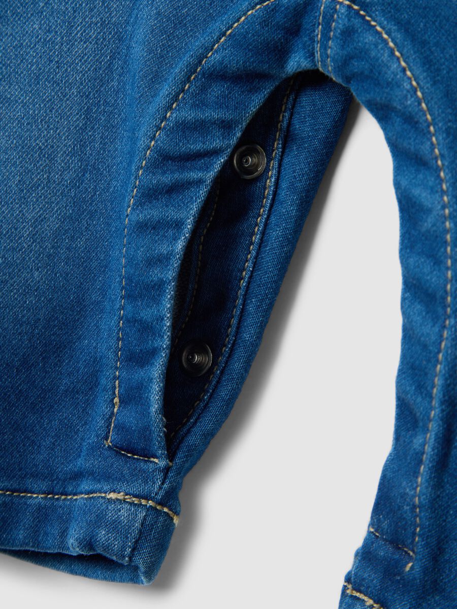 Blue Denim Regular Fit Romper with Embroidery for Babies_3