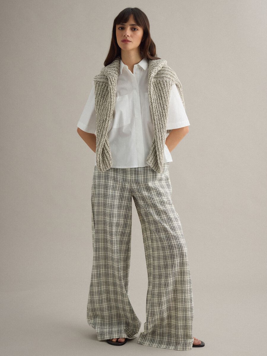 Multicolour Checked Pure Cotton Wide Leg Chino Trousers_0