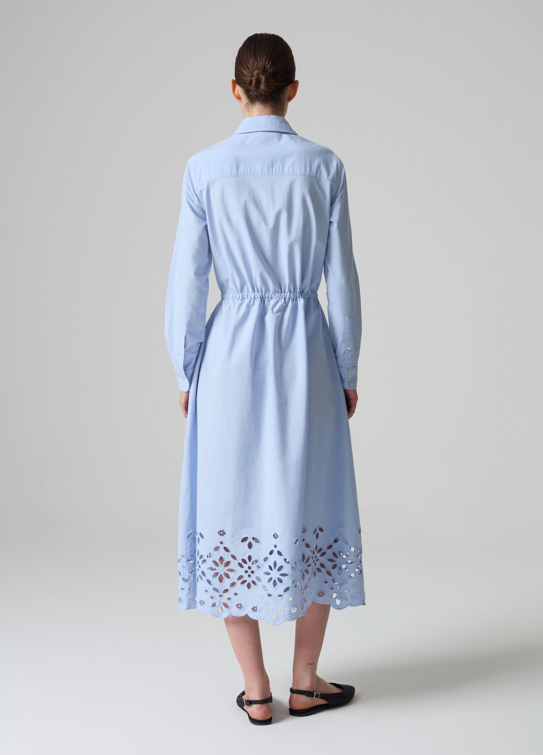 Long shirt dress with broderie anglaise hem