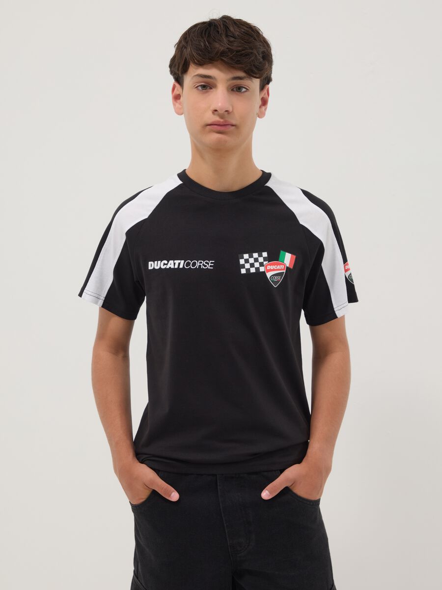 Schwarzes kurz&auml;rmeliges Jungen-T-Shirt aus Baumwollmischung, Relaxed Fit_0