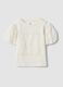 White stretch cotton girls' T-shirt with cut-out design_0