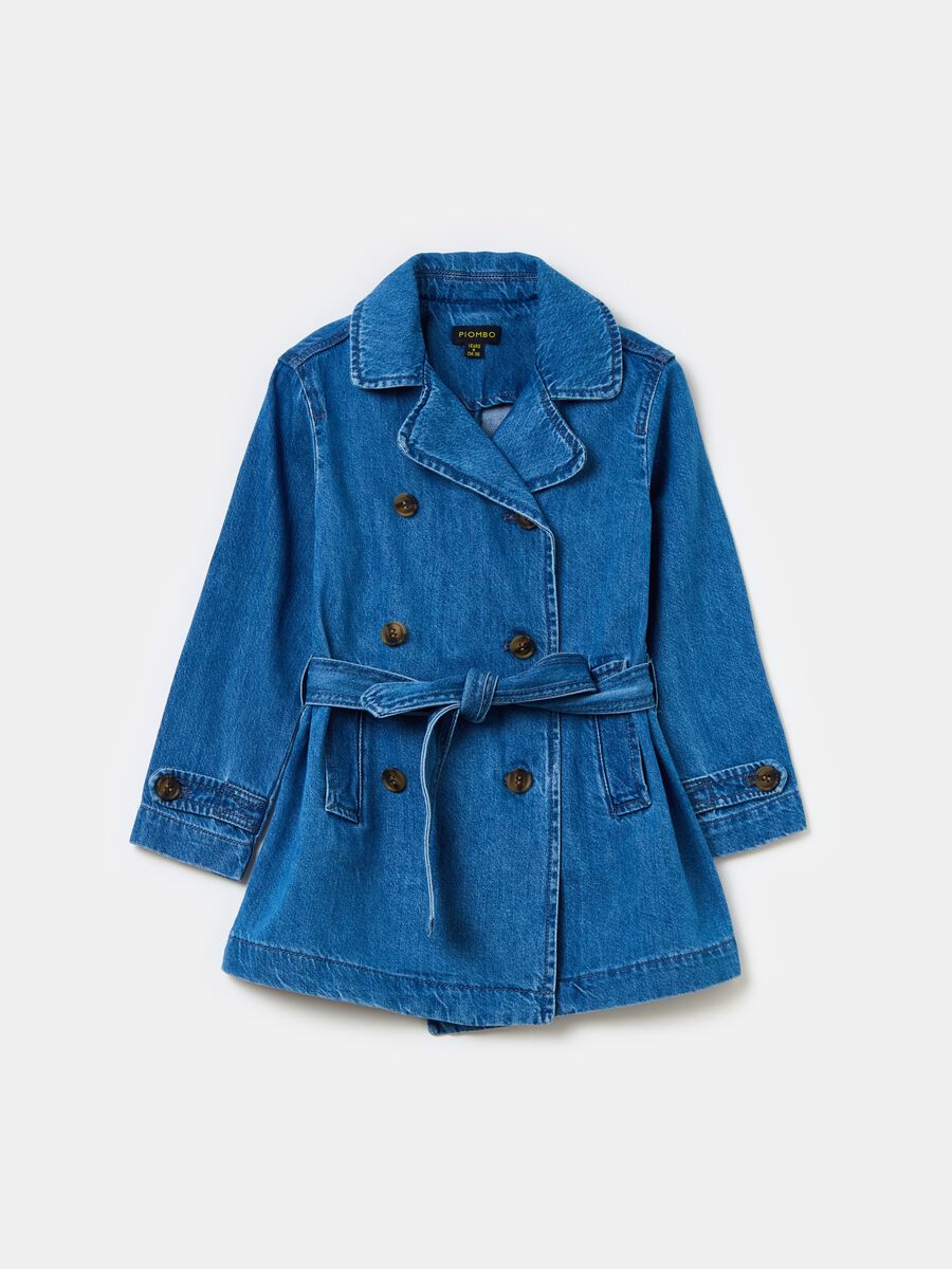 Denim trench coat with logo embroidery_4