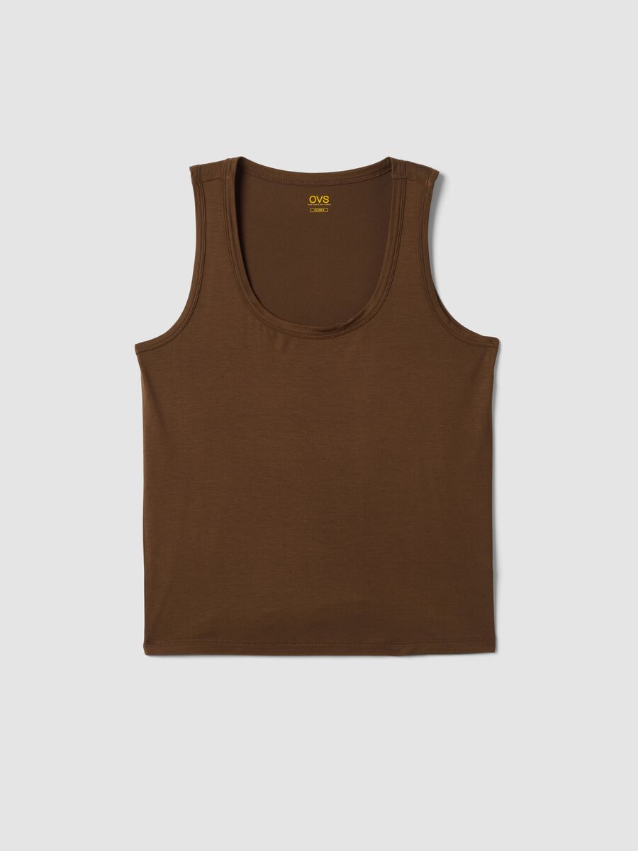 Brown stretch viscose tank top, regular fit_0