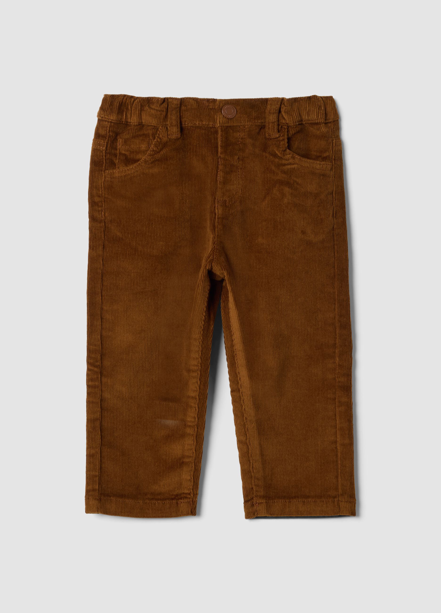Pantaloni marroni in cotone elasticizzato a coste