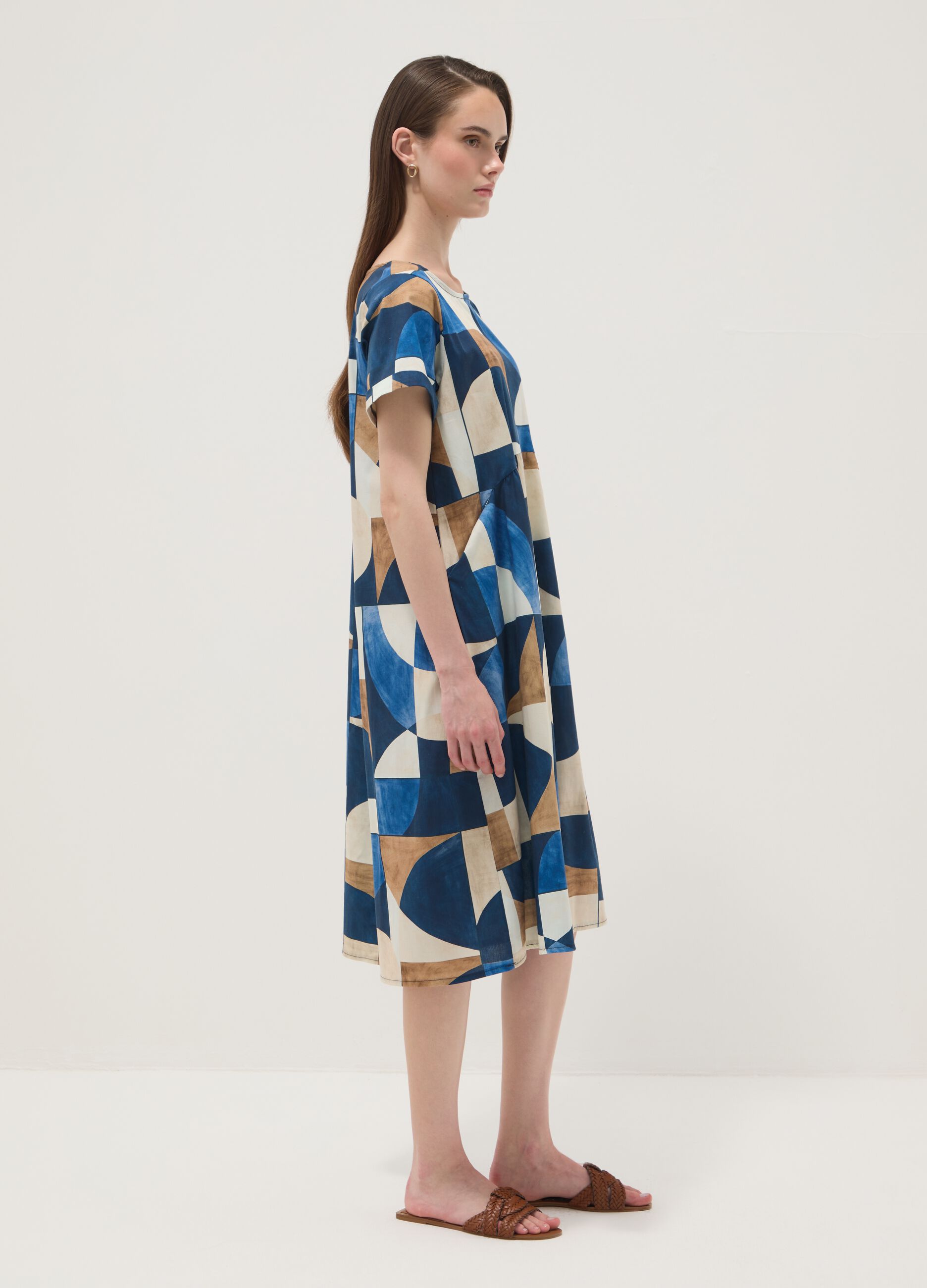 Midi-Kleid aus elastischer Baumwolle in Multicolor mit geometrischem Print