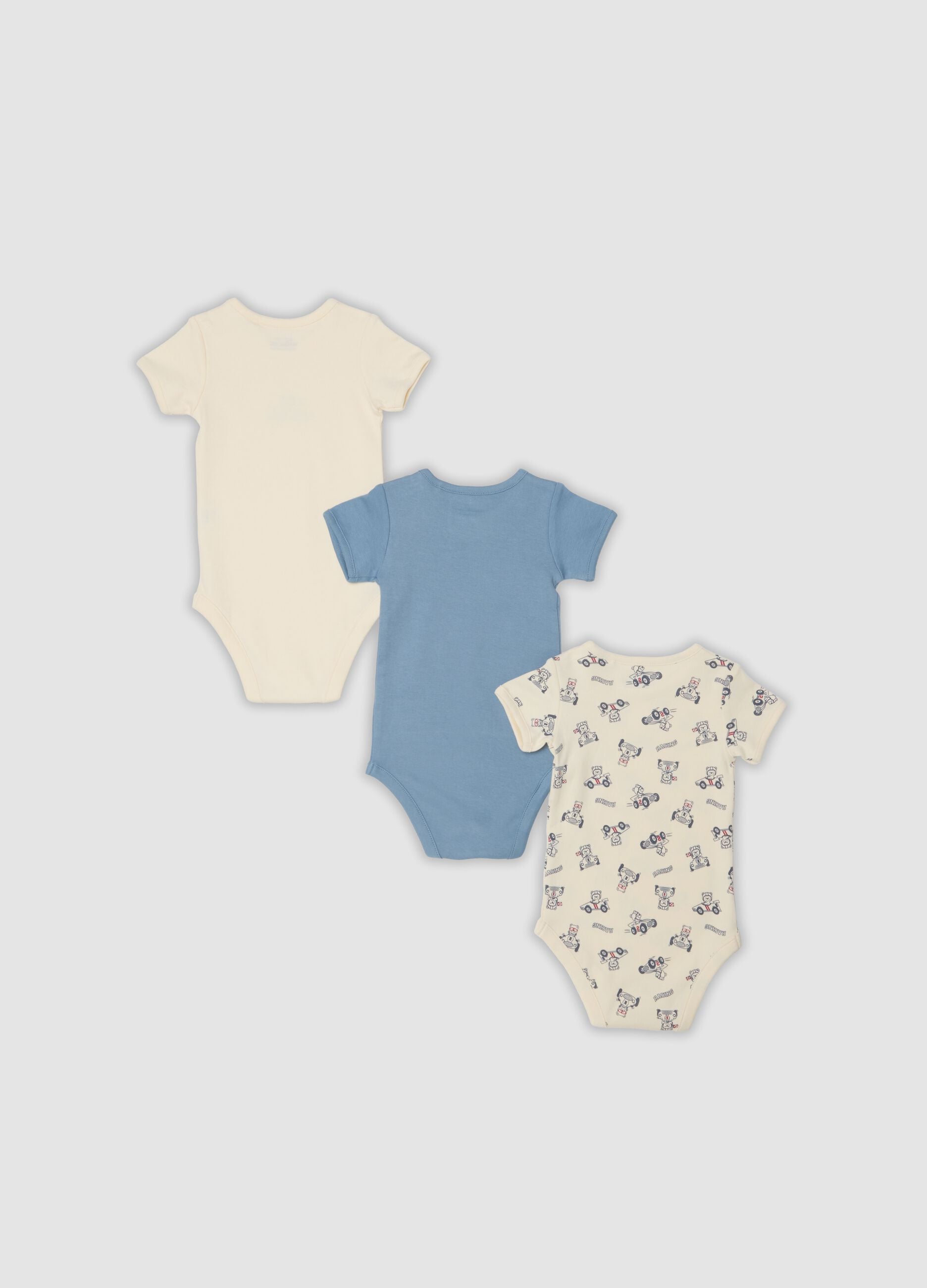 Pack de 3 bodies multicolor em puro algod&atilde;o org&acirc;nico para beb&eacute; e menino