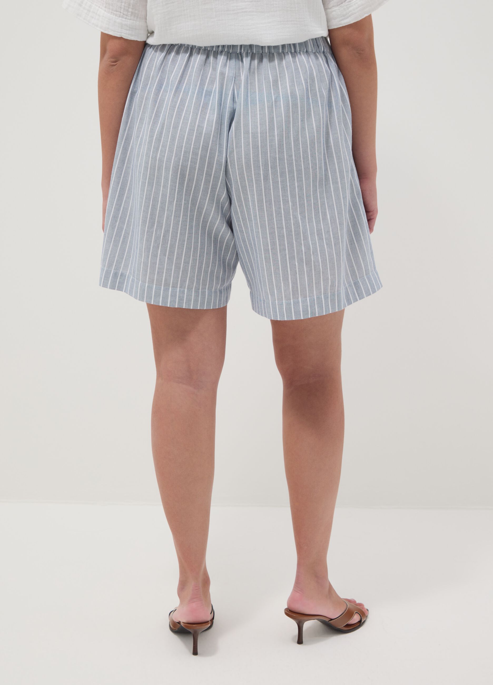Sky-blue striped pure cotton shorts