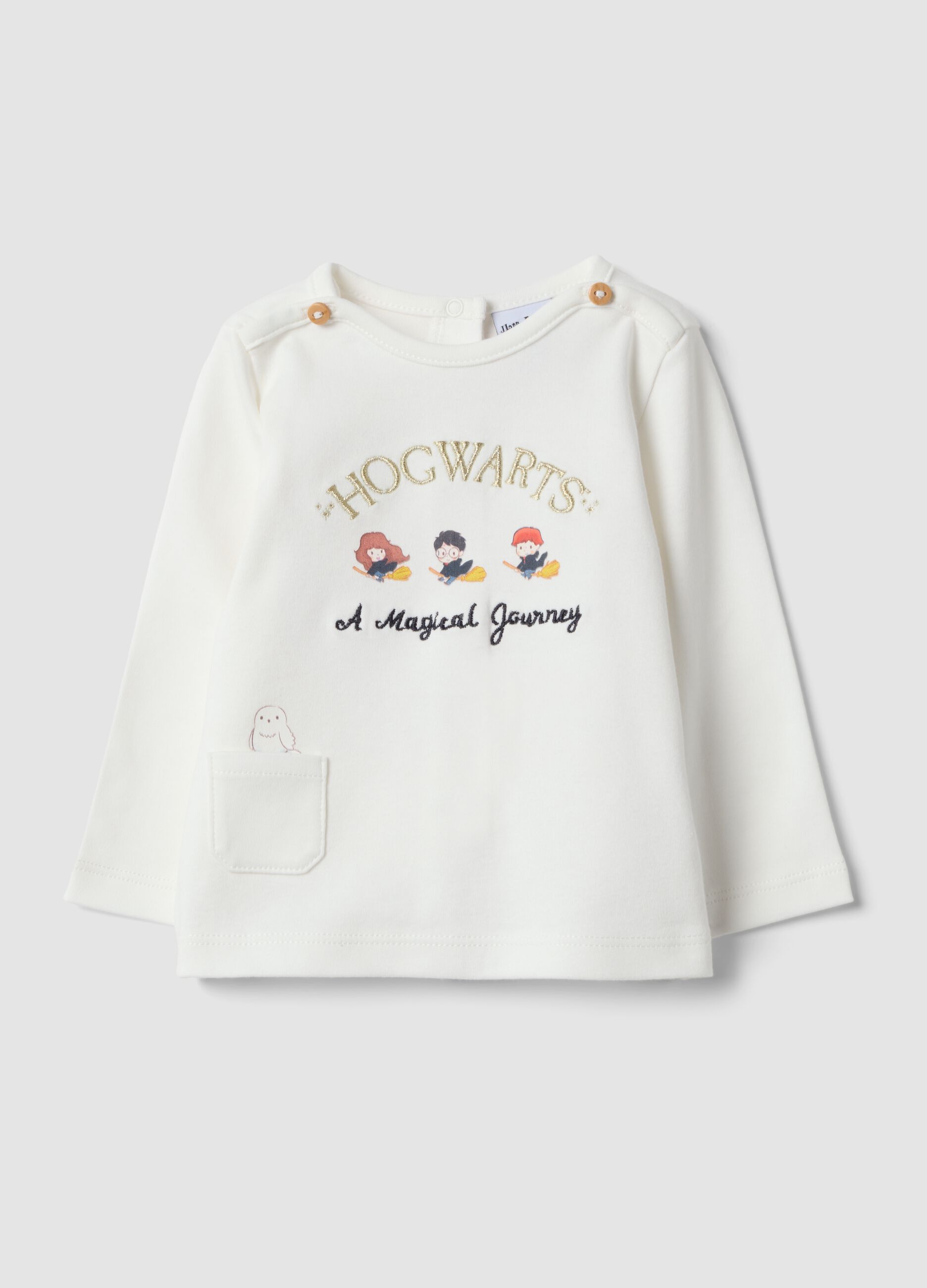 Wei&szlig;es Baby-Shirt aus reiner Bio-Baumwolle mit Harry-Potter-Stickerei