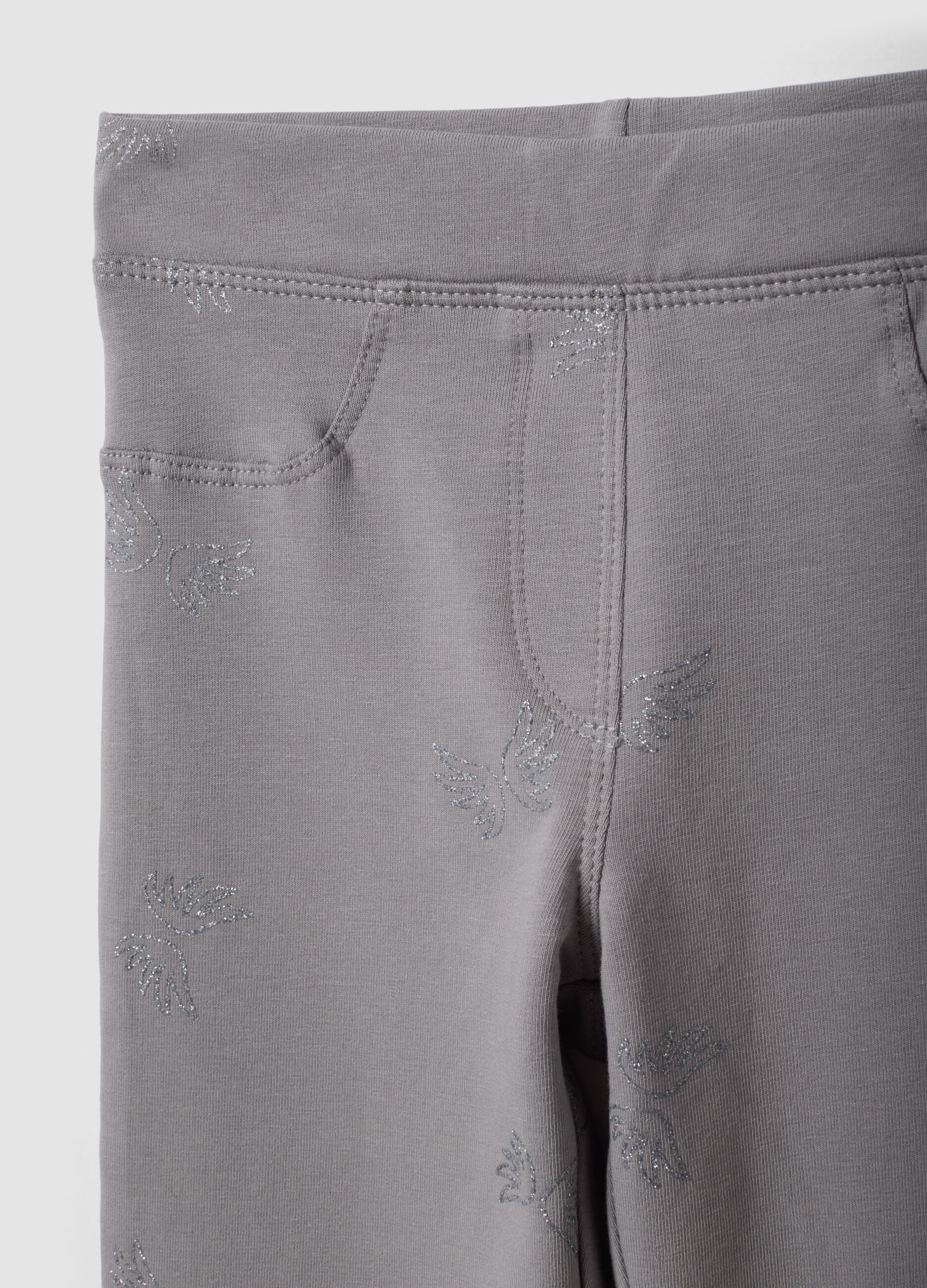Grey flared treggings in stretch organic cotton with glitter wings