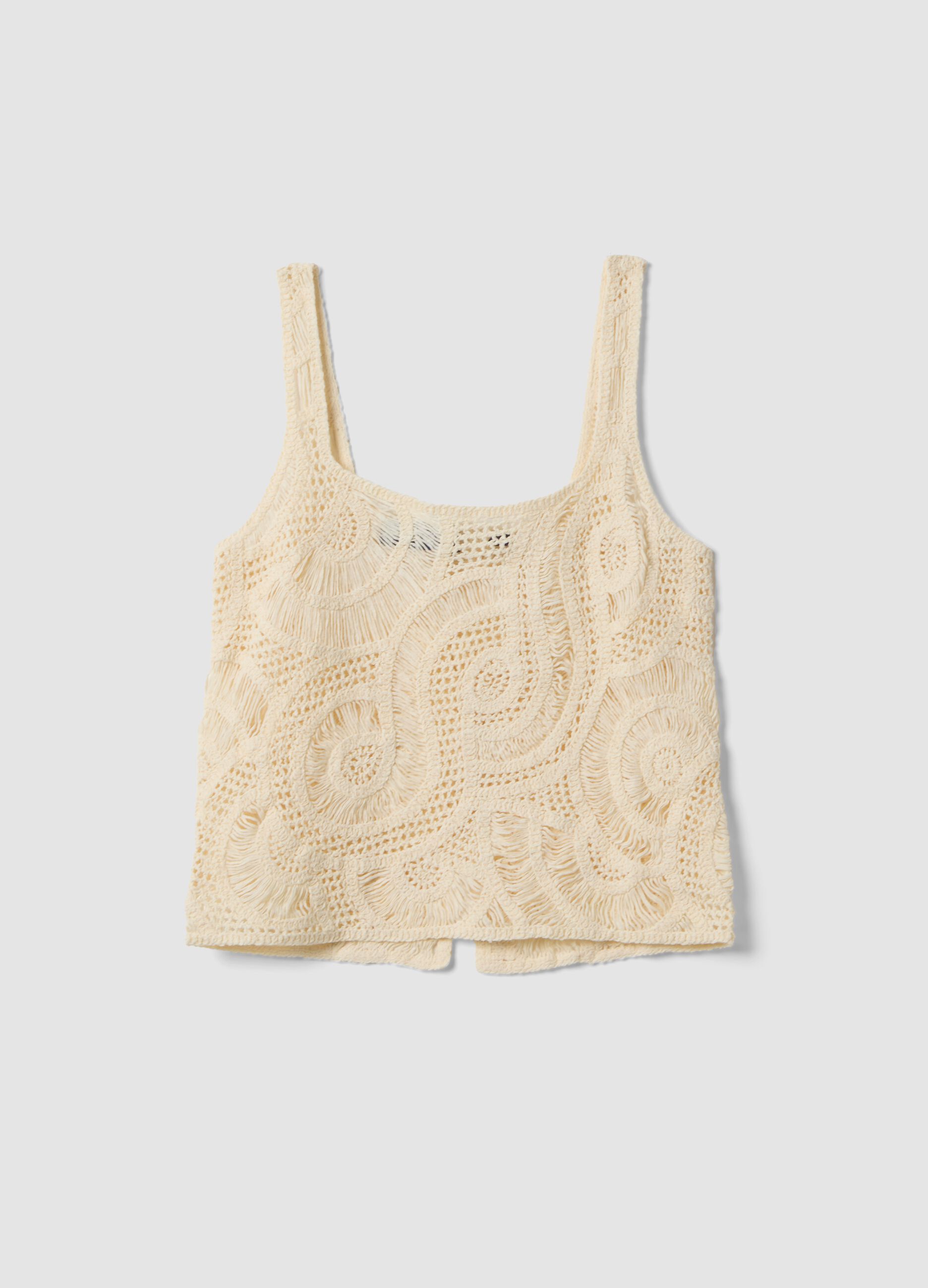Beige crochet cotton-blend tank top