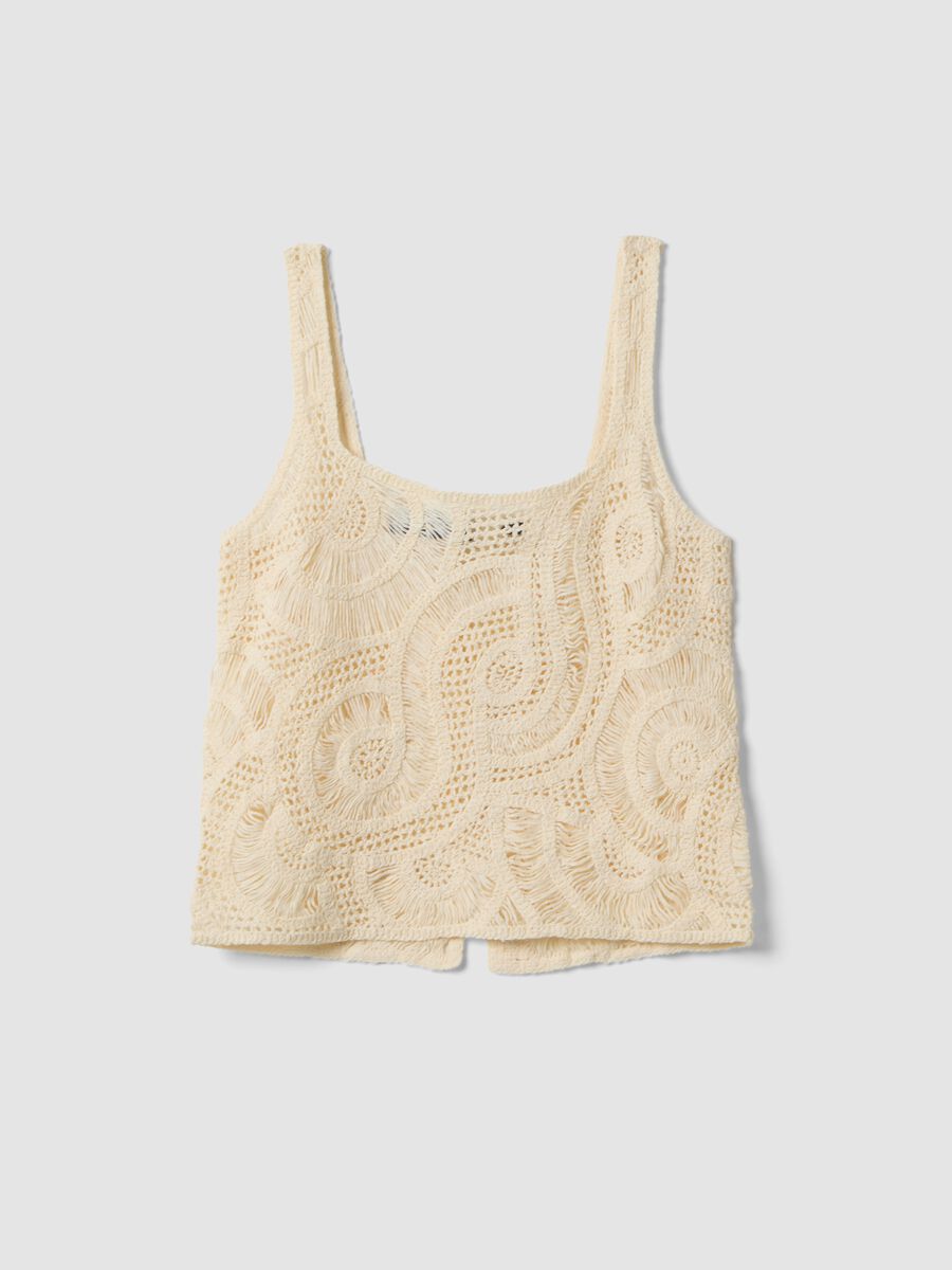 Beige crochet cotton-blend tank top_4