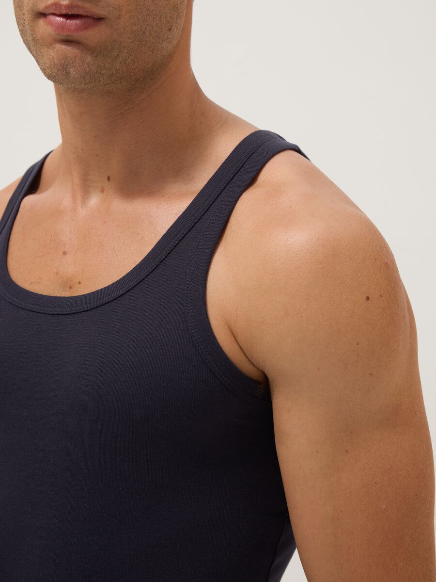 Blue pure cotton tank top regular fit_3