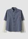 Blue cropped pure cotton checked shirt with layered double sleeves, oversized fit_4