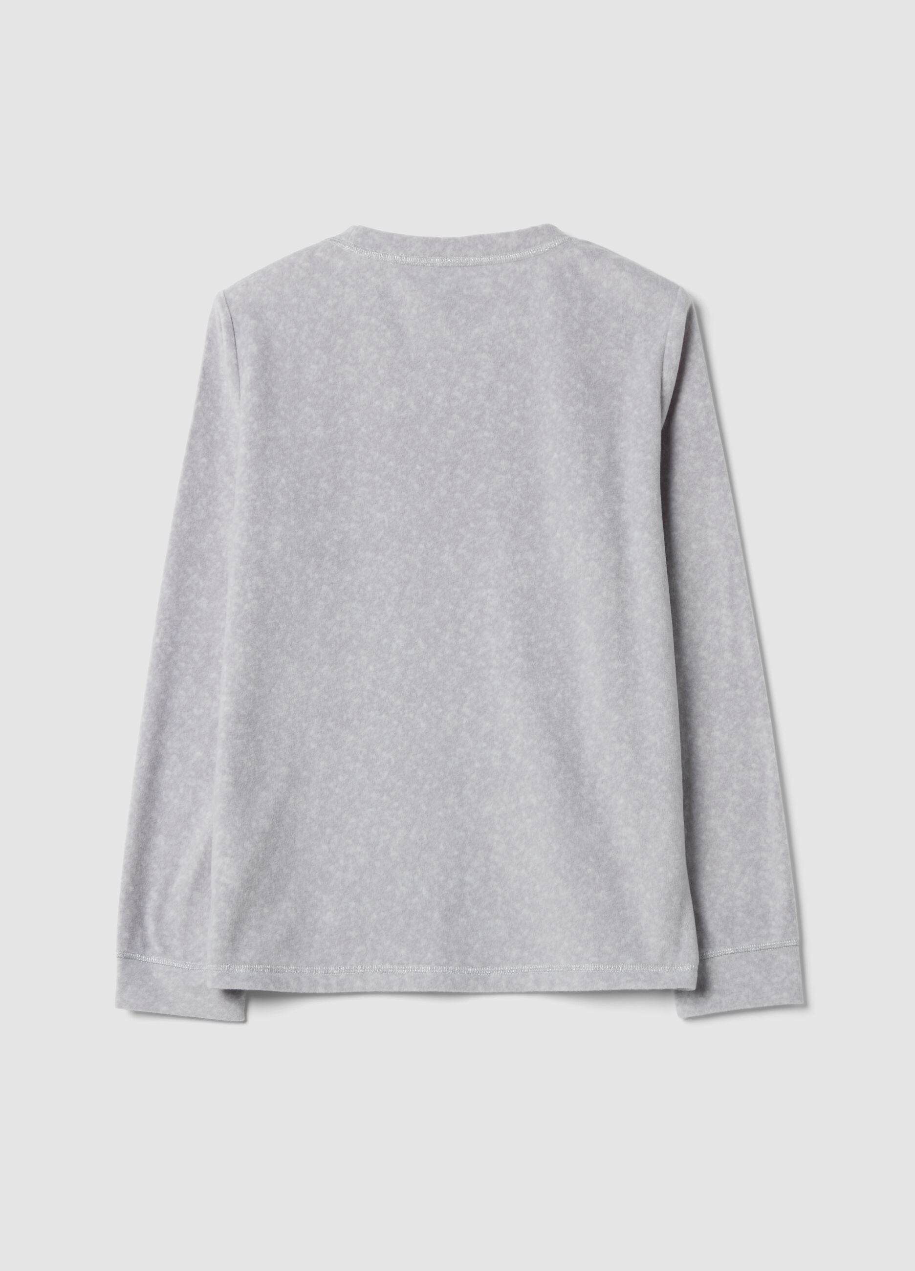 Grey marl fleece pyjama top with crew neck and bear print