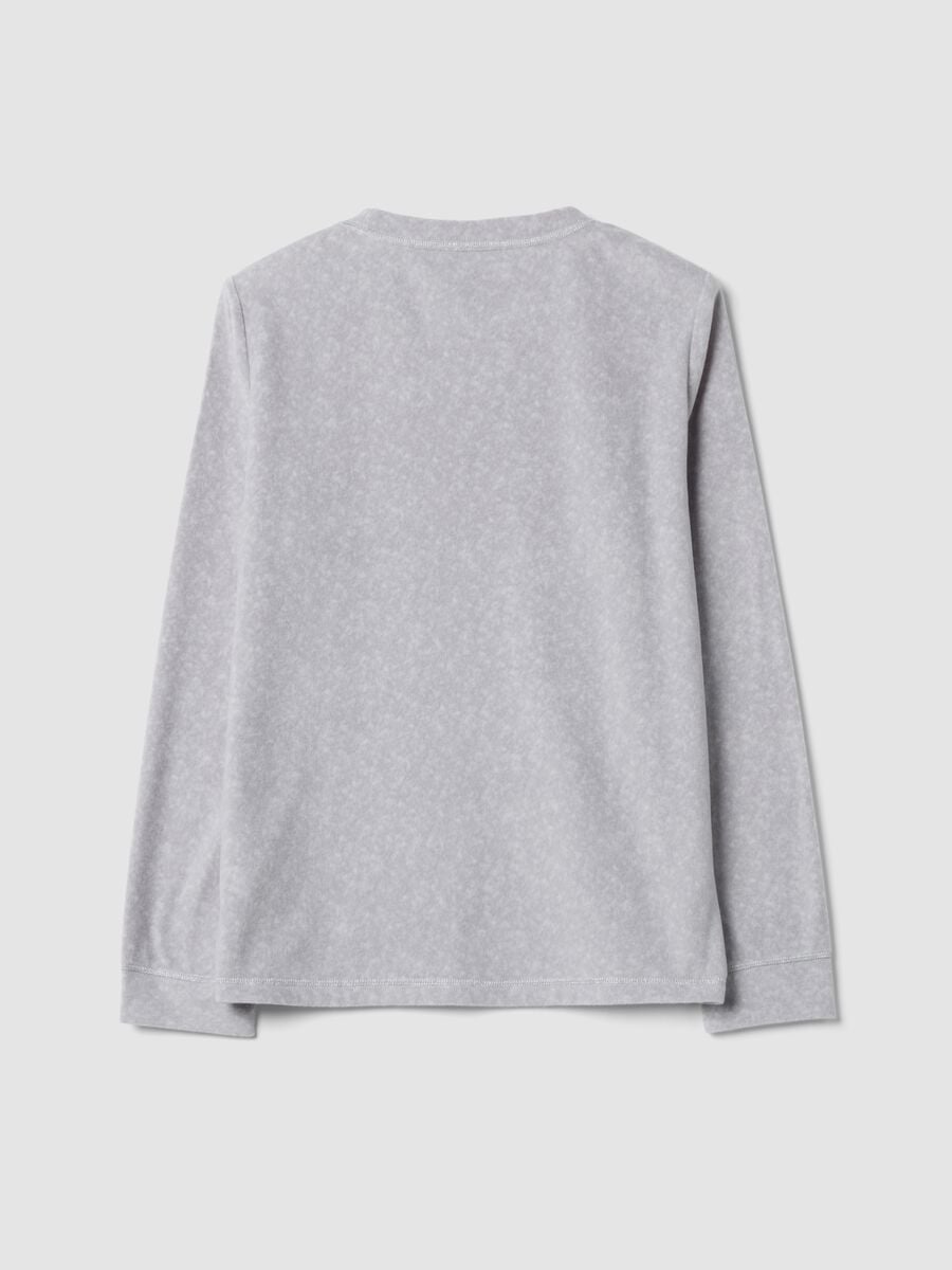Grey marl fleece pyjama top with crew neck and bear print_2