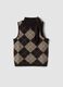 Gilet marrone in lana elasticizzata con colletto rialzato_0