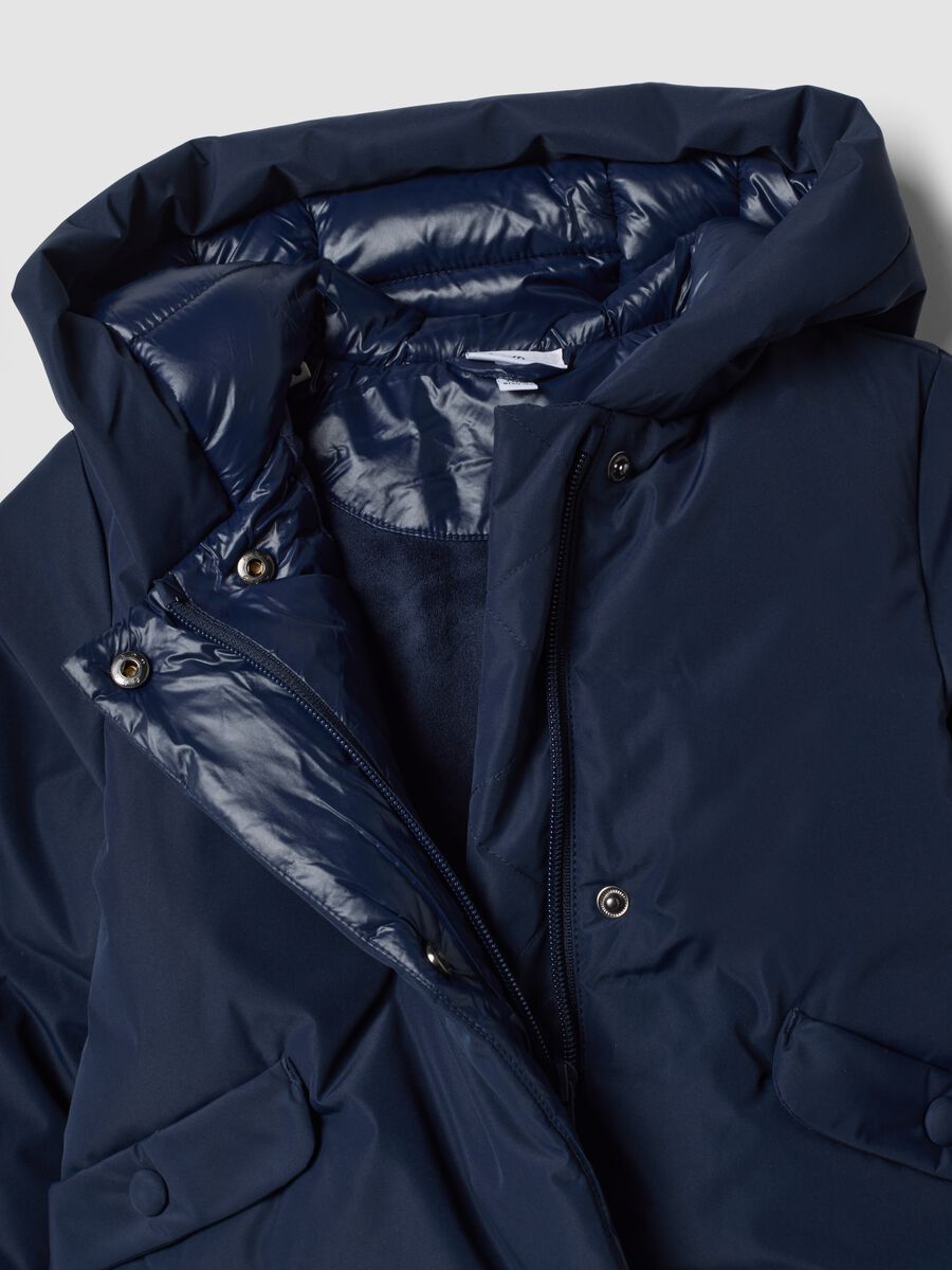 Navy padded hooded jacket, regular fit_1