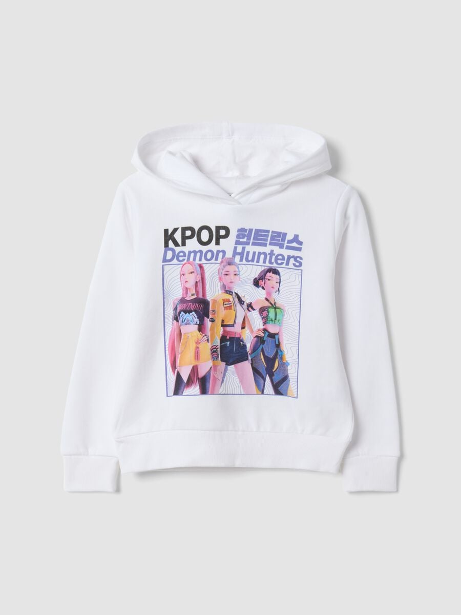 Weisser Hoodie aus 100% Baumwolle mit K-Pop Demon Hunters Print_0