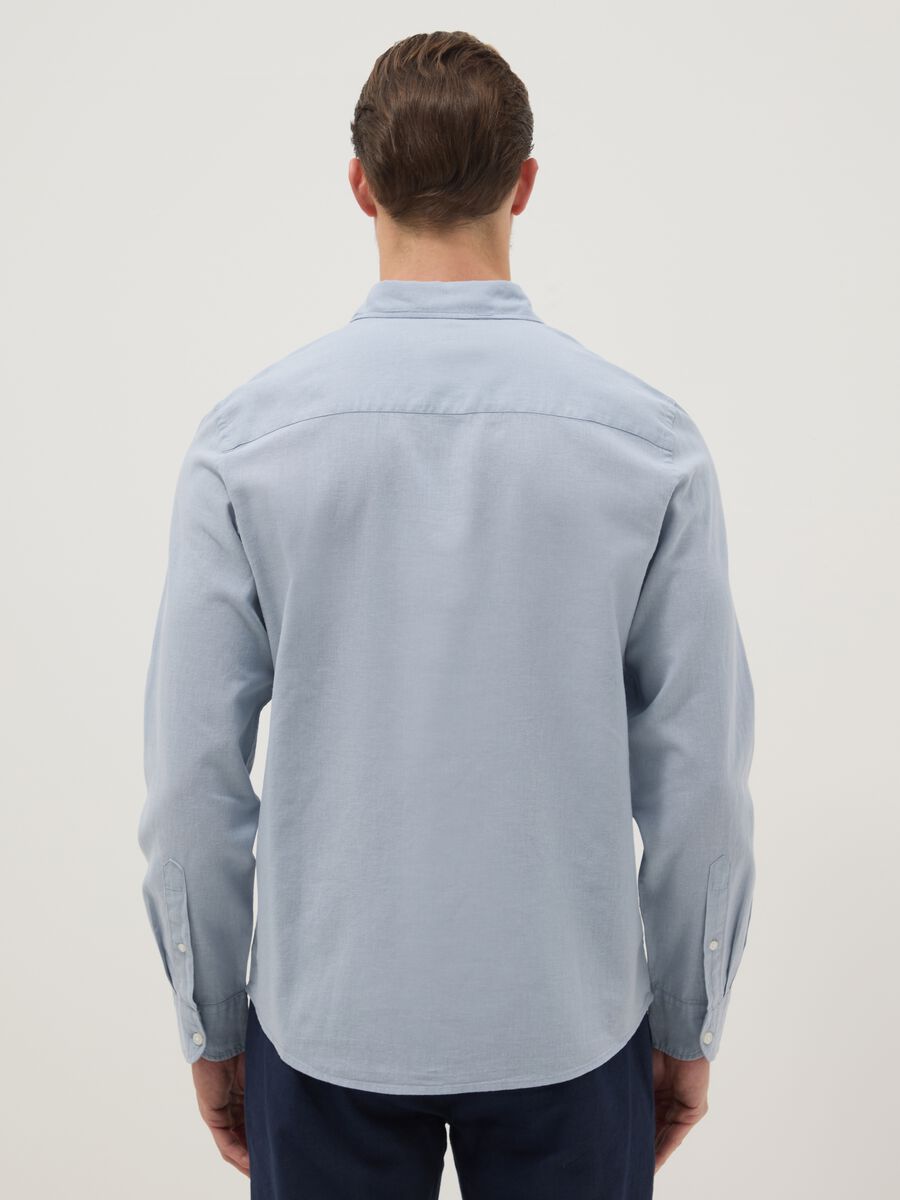 Regular fit blue shirt in linen and cotton blend_4