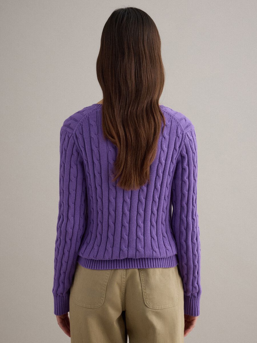 Purple pure cotton regular fit pullover with cable knit_3