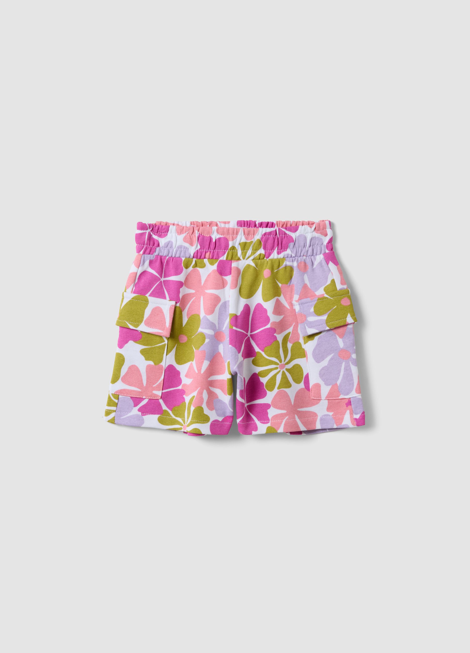 Pure cotton multicolour floral print shorts for girls, regular fit