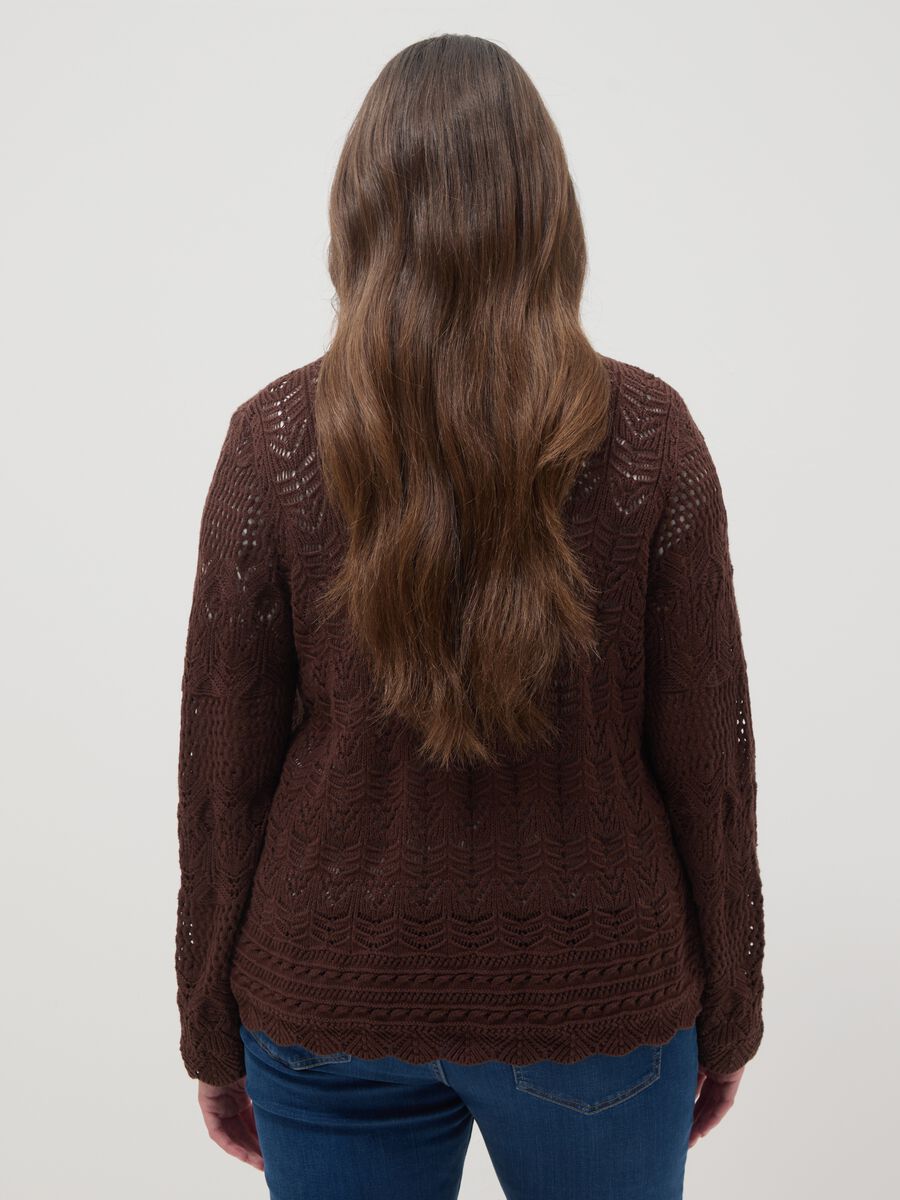 Brown pure cotton cardigan regular fit with lace pattern_3