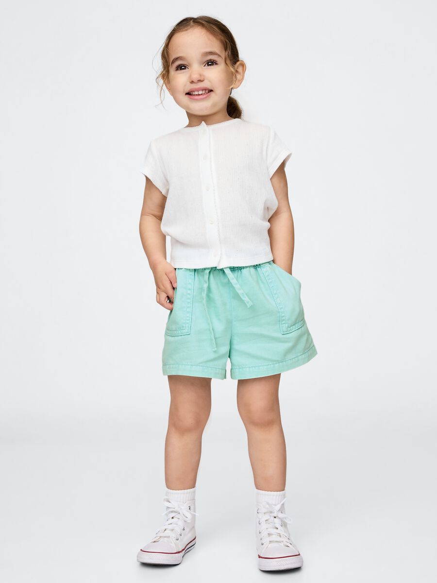 Light blue cotton girl's shorts with drawstring_0