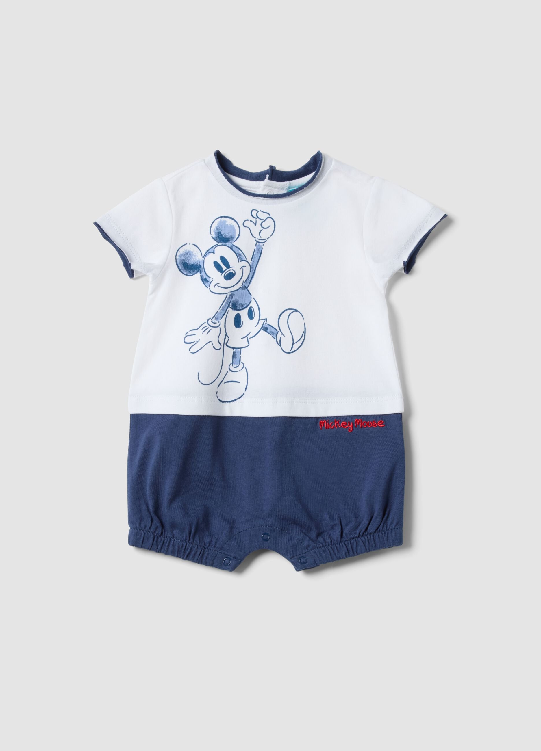 Multicoloured pure cotton baby romper with Mickey Mouse