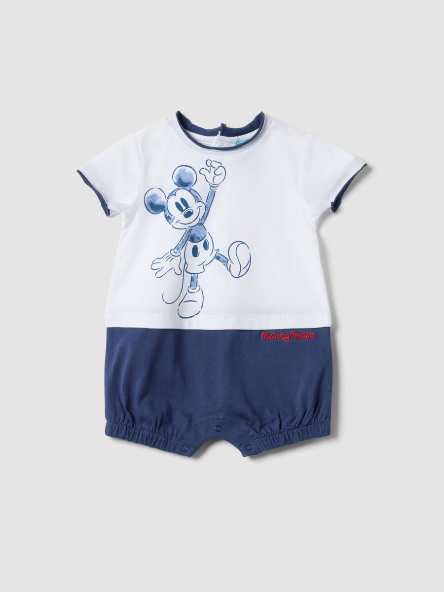 Multicoloured pure cotton baby romper with Mickey Mouse_0