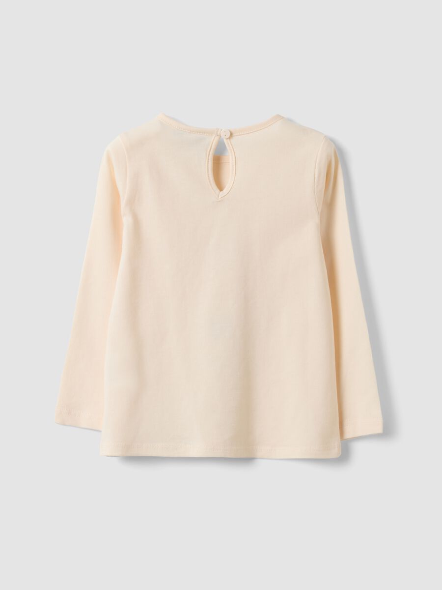 Maglietta beige in puro cotone organico con stampa orsetti per bimba_1