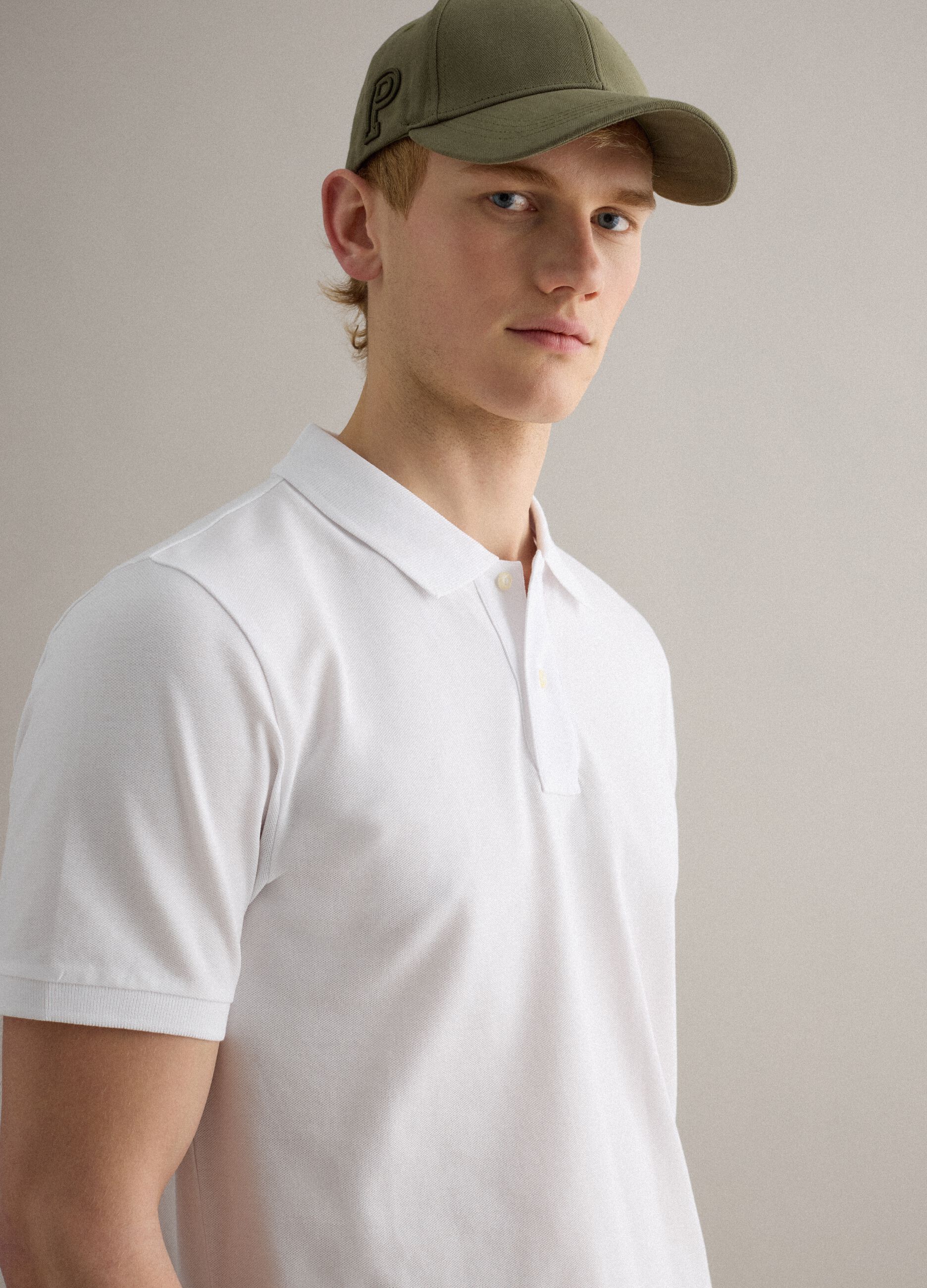 White regular fit pure cotton short sleeve polo
