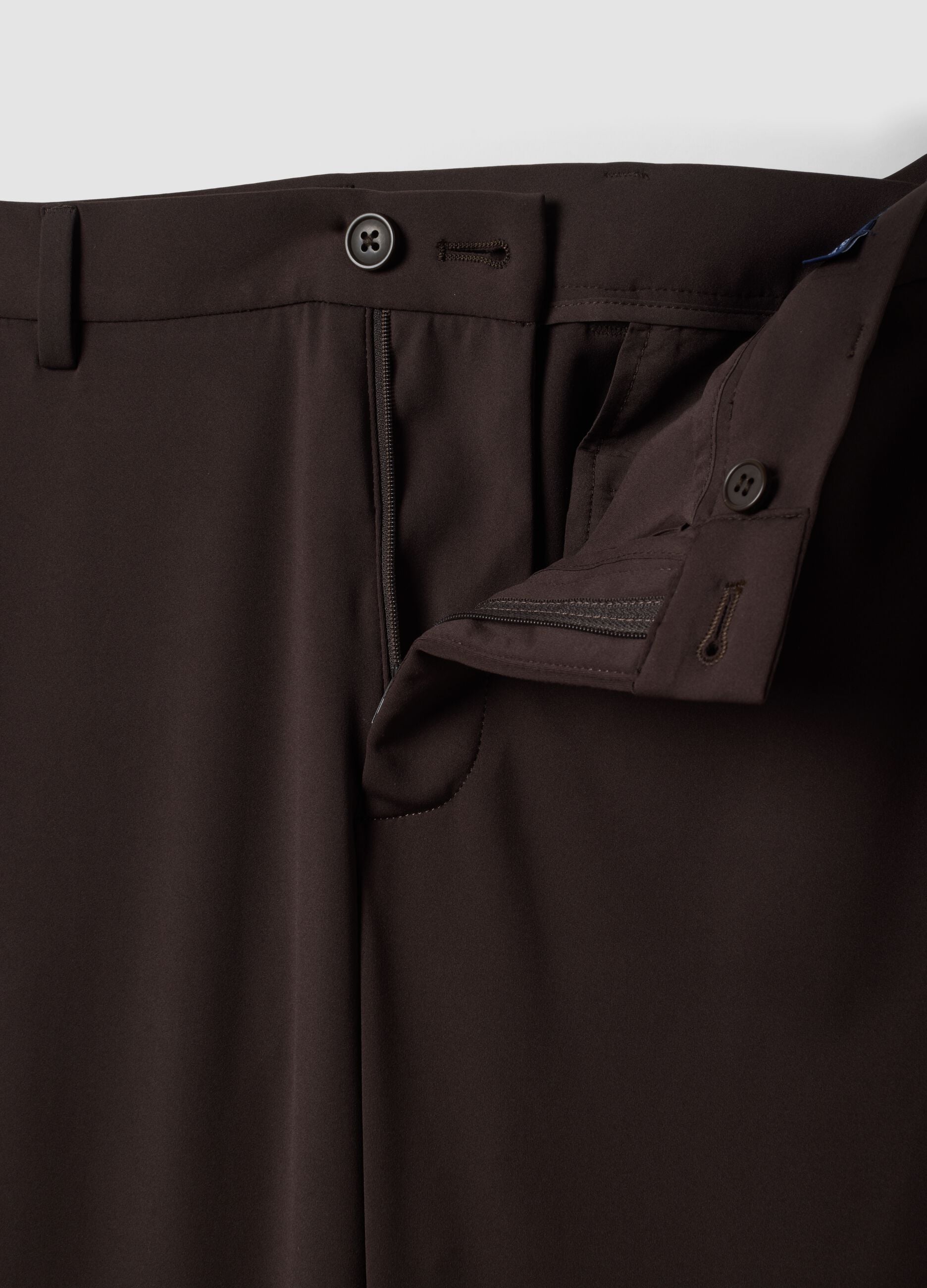Brown slim-fit formal trousers in 4-way stretch fabric
