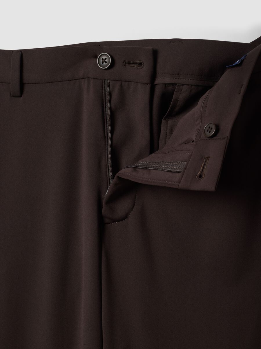 Brown slim-fit formal trousers in 4-way stretch fabric_1
