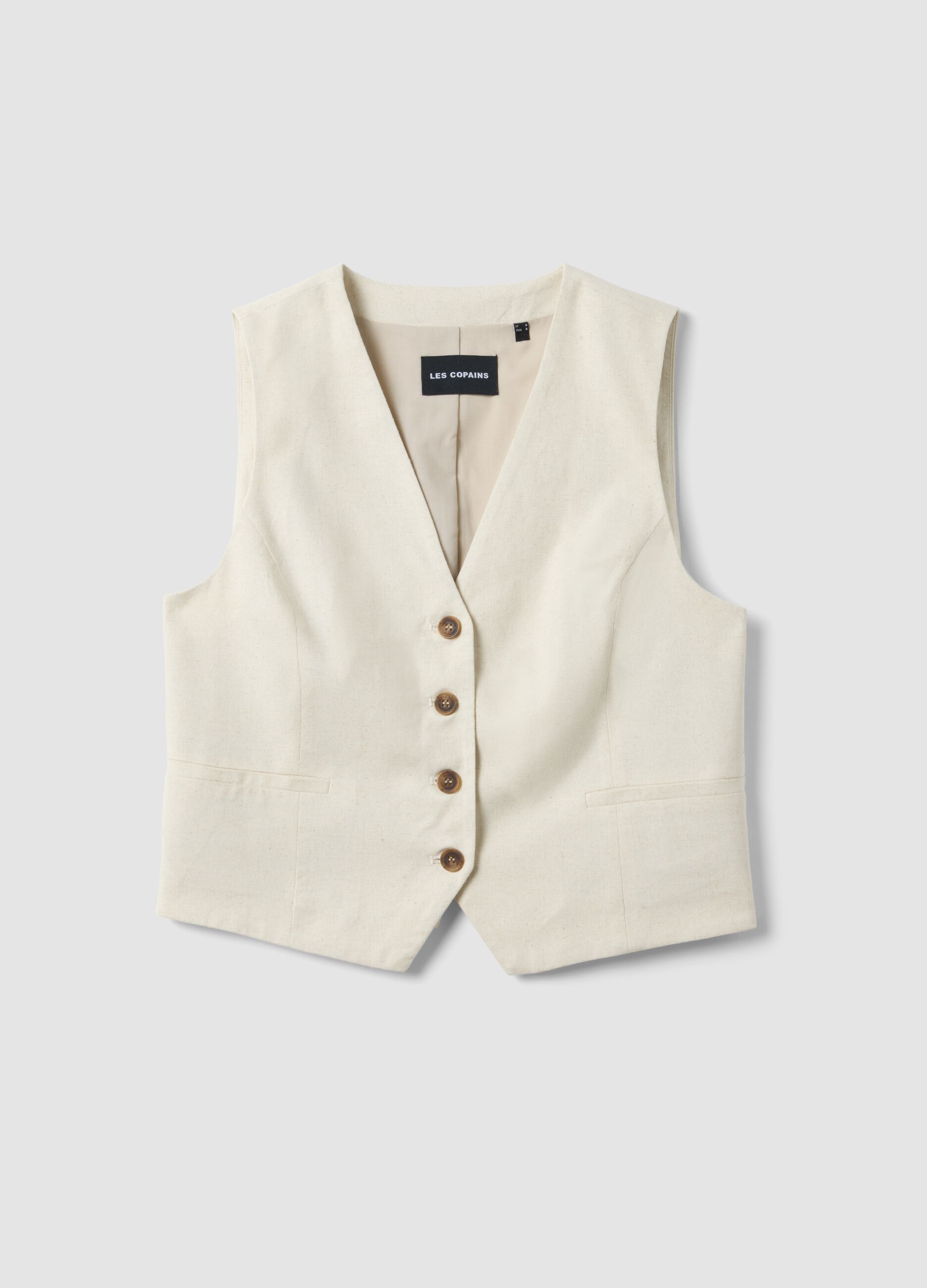 Beige Weste in Slim Fit aus Viskose-Leinen-Mix