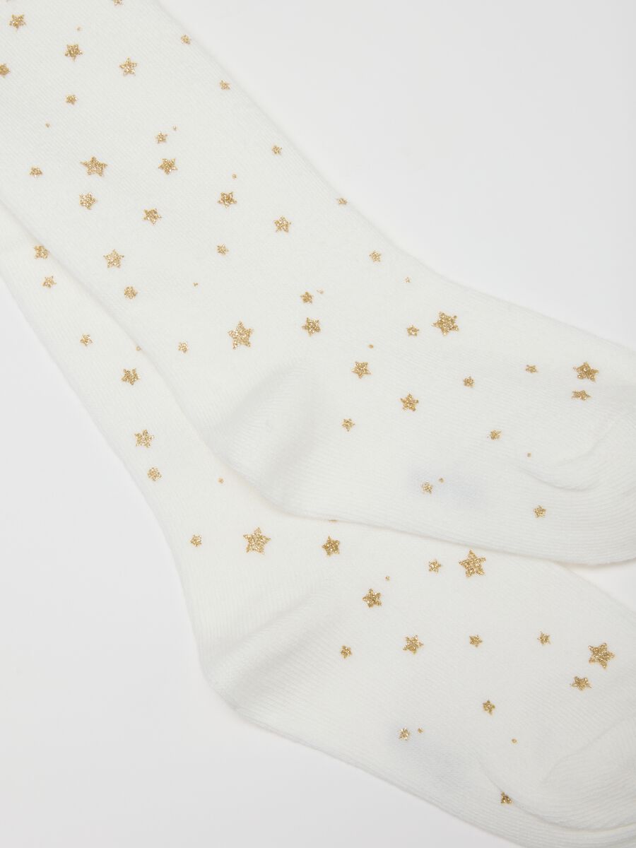 White elastic cotton blend girls' tights_1