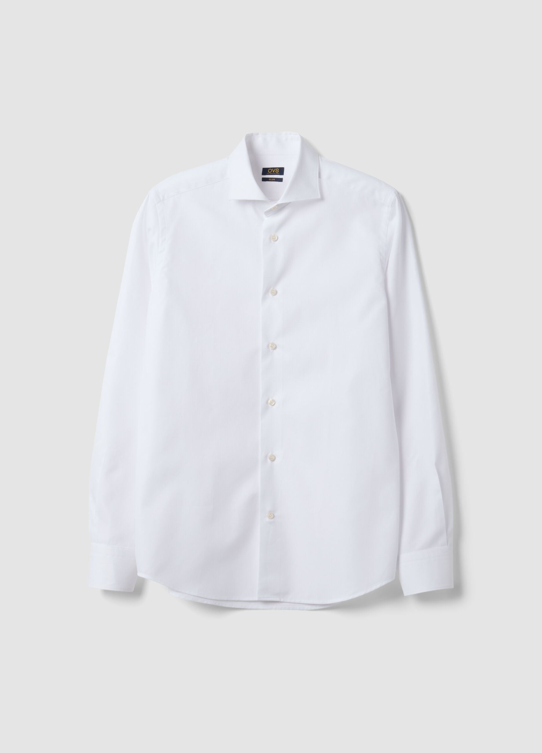 Wei&szlig;es Hemd aus reiner Compact Cotton mit Haifischkragen, Slim Fit